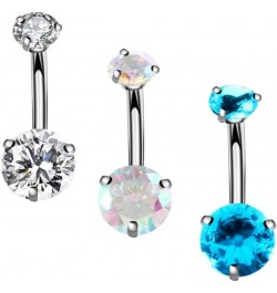 14G Surgical Steel Belly Button Rings,Externally Threaded 10mm Long Round CZ Navel Barbell Stud for Women Men 3 Pcs B, Extern...