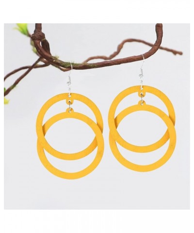 Bohemian Unique Handmade Wooden Hoop Splicing Earrings Retro Statement Colorful Contrast Wood Geometric Lightweight Dangle Dr...