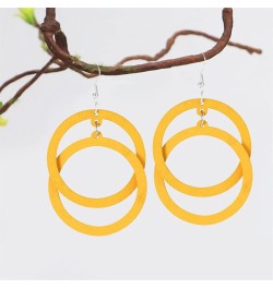 Bohemian Unique Handmade Wooden Hoop Splicing Earrings Retro Statement Colorful Contrast Wood Geometric Lightweight Dangle Dr...