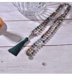 108 Mala Prayer Beads Necklace Natural Stones Meditation Yoga Jewery 108 Hand Knotted Japa Mala Beaded Long Tassel Necklace w...