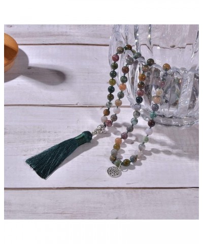 108 Mala Prayer Beads Necklace Natural Stones Meditation Yoga Jewery 108 Hand Knotted Japa Mala Beaded Long Tassel Necklace w...