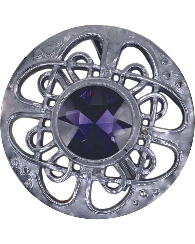 Culloden Plaid Brooch - Elegant Chrome Celtic Pin in Pewter with Assorted Stone Colors, 3-Inch Diameter Purple $9.20 Brooches...