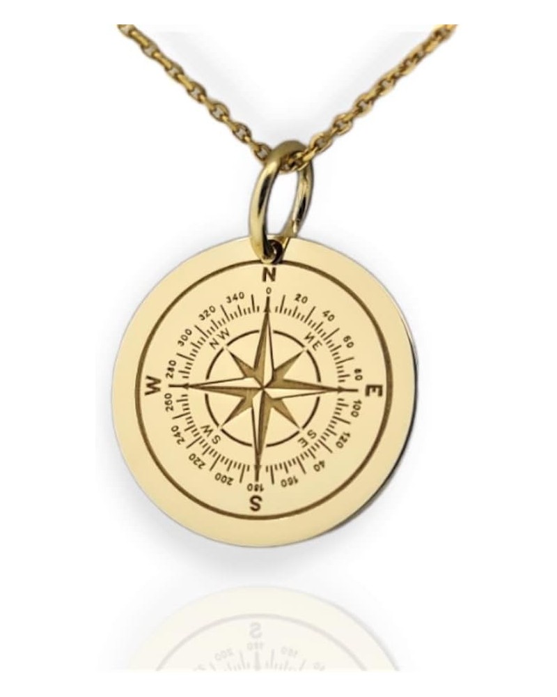 14K Solid Gold Compass Pendant, North Star Compass Necklace 18 Inches Chain 0.85 inches / 21.5mm $101.68 Necklaces