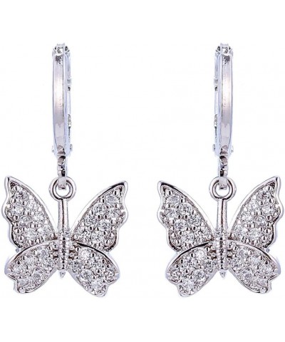 Charm Butterfly Hoop Earrings,14K Gold Silver Crystal Butterfly Drop Dangle Earrings for Women Teen Girls silver $7.97 Earrings