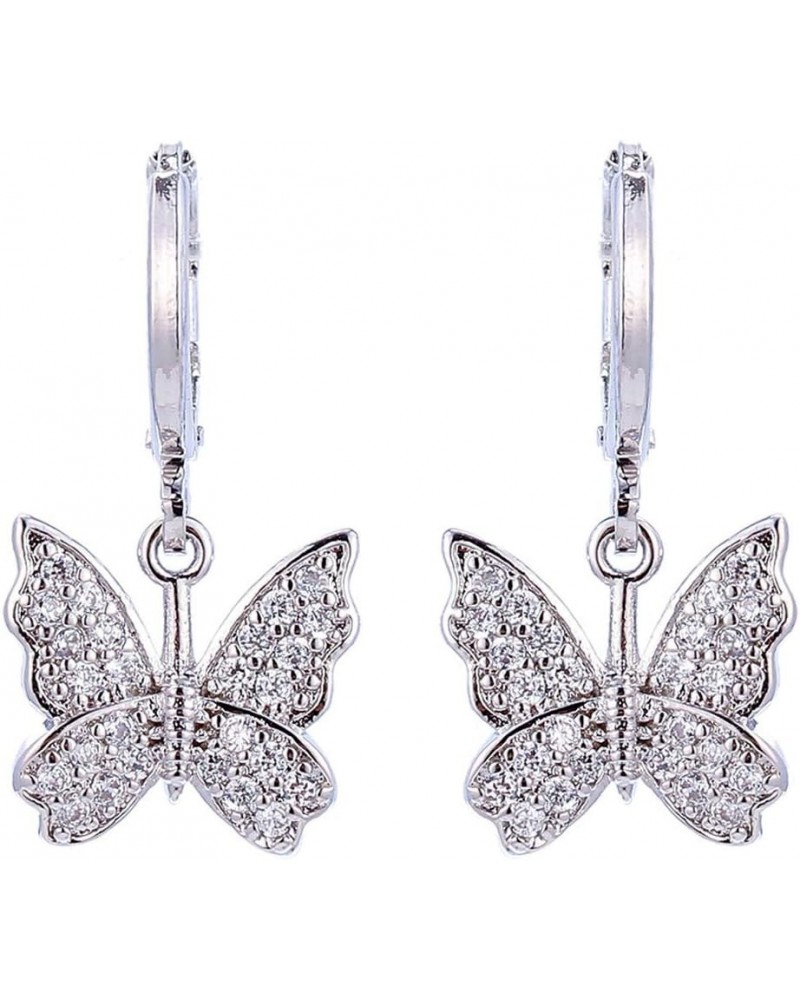 Charm Butterfly Hoop Earrings,14K Gold Silver Crystal Butterfly Drop Dangle Earrings for Women Teen Girls silver $7.97 Earrings