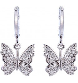 Charm Butterfly Hoop Earrings,14K Gold Silver Crystal Butterfly Drop Dangle Earrings for Women Teen Girls silver $7.97 Earrings