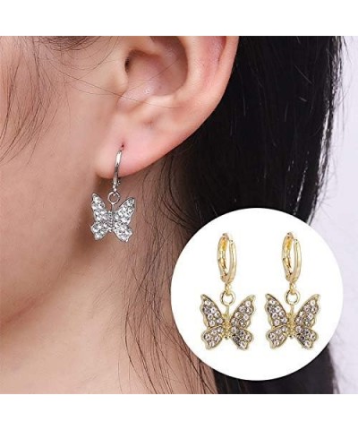 Charm Butterfly Hoop Earrings,14K Gold Silver Crystal Butterfly Drop Dangle Earrings for Women Teen Girls silver $7.97 Earrings