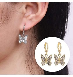 Charm Butterfly Hoop Earrings,14K Gold Silver Crystal Butterfly Drop Dangle Earrings for Women Teen Girls silver $7.97 Earrings