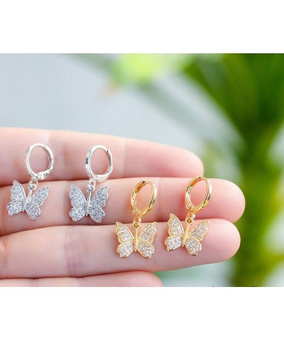 Charm Butterfly Hoop Earrings,14K Gold Silver Crystal Butterfly Drop Dangle Earrings for Women Teen Girls silver $7.97 Earrings