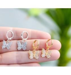 Charm Butterfly Hoop Earrings,14K Gold Silver Crystal Butterfly Drop Dangle Earrings for Women Teen Girls silver $7.97 Earrings