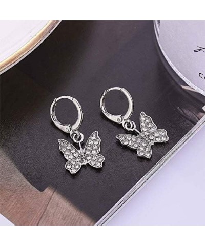 Charm Butterfly Hoop Earrings,14K Gold Silver Crystal Butterfly Drop Dangle Earrings for Women Teen Girls silver $7.97 Earrings