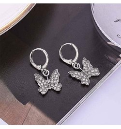 Charm Butterfly Hoop Earrings,14K Gold Silver Crystal Butterfly Drop Dangle Earrings for Women Teen Girls silver $7.97 Earrings