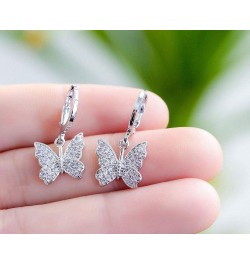 Charm Butterfly Hoop Earrings,14K Gold Silver Crystal Butterfly Drop Dangle Earrings for Women Teen Girls silver $7.97 Earrings