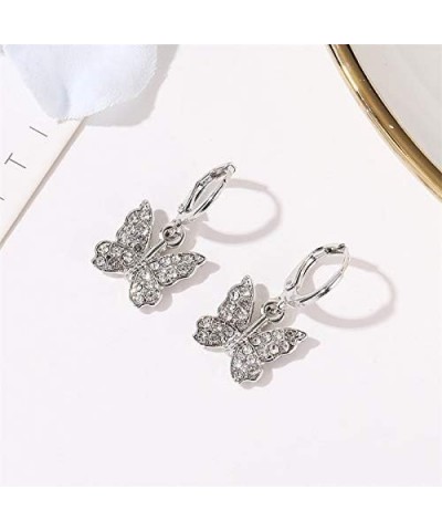 Charm Butterfly Hoop Earrings,14K Gold Silver Crystal Butterfly Drop Dangle Earrings for Women Teen Girls silver $7.97 Earrings