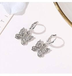 Charm Butterfly Hoop Earrings,14K Gold Silver Crystal Butterfly Drop Dangle Earrings for Women Teen Girls silver $7.97 Earrings