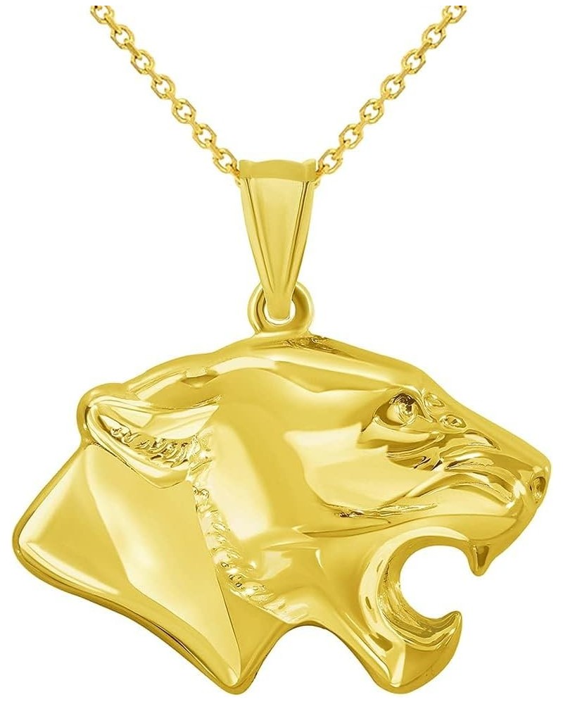 14k Yellow Gold 3D Jaguar Head Animal Pendant With Cable, Curb or Figaro Chain Necklace 16.0 Inches Cable Chain $81.70 Necklaces