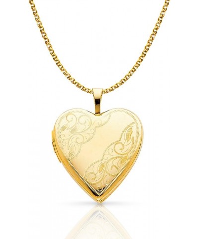 14K Yellow Gold Engraved Heart Locket Charm Pendant with 1.4mm Flat Open Wheat Chain Necklace 24.0 Inches $120.40 Necklaces