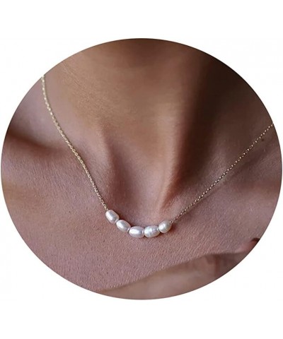 Dainty Pearl Necklace for Women Tiny Pearl Pendant Necklaces Half Pearl Paperclip Toggle Necklace Barque Pearl Pendant Neckla...