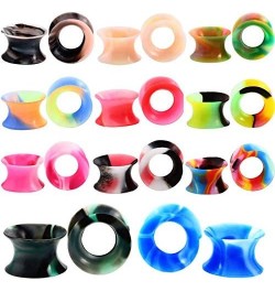 22pcs Soft Silicone Tunnels Plugs Ear Gauges 2G-16mm Double Flared Mix Colors Expander Set for Women Men Body Piercing Jewelr...