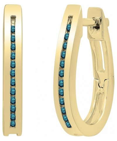 Ladies Hoop Earrings, Available in Various Round Diamonds, Gemstones & Metal in 10K/14K/18K Gold & 925 Sterling Silver Blue D...