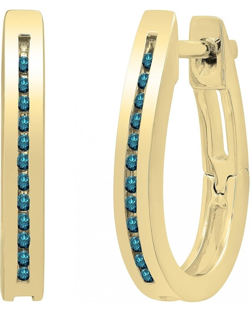 Ladies Hoop Earrings, Available in Various Round Diamonds, Gemstones & Metal in 10K/14K/18K Gold & 925 Sterling Silver Blue D...