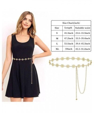 Small Flower Metal Belt Chain - Adjustable Waist Chain for Women's Dresses Gold Flower A XL: 59 in/150 cm $8.54 Body Jewelry