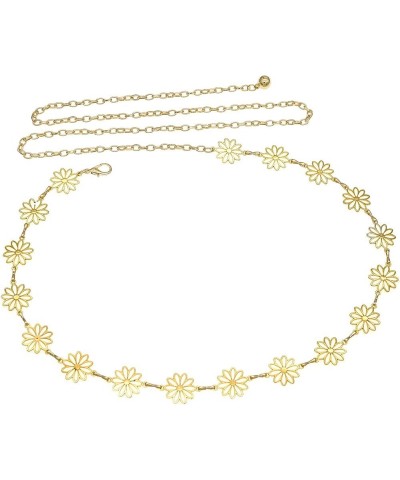 Small Flower Metal Belt Chain - Adjustable Waist Chain for Women's Dresses Gold Flower A XL: 59 in/150 cm $8.54 Body Jewelry