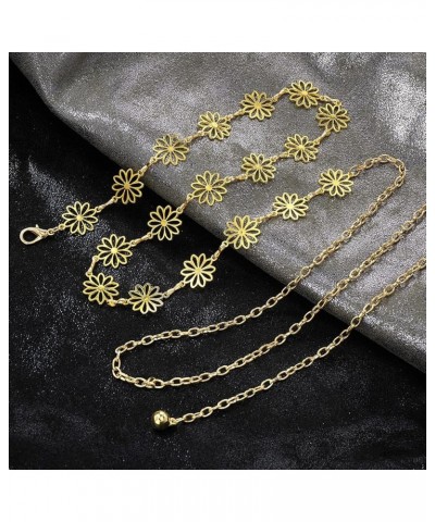 Small Flower Metal Belt Chain - Adjustable Waist Chain for Women's Dresses Gold Flower A XL: 59 in/150 cm $8.54 Body Jewelry