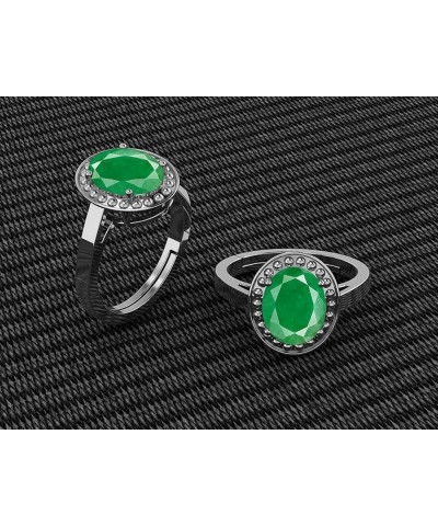 Natural Certified Genuine Gemstone Silver White Rhodium Plated Women Adjustable Silver Ring 6.25 Carat Oval Shape Green Emera...