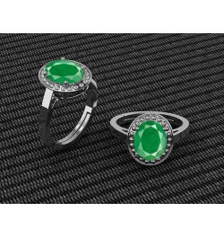 Natural Certified Genuine Gemstone Silver White Rhodium Plated Women Adjustable Silver Ring 6.25 Carat Oval Shape Green Emera...