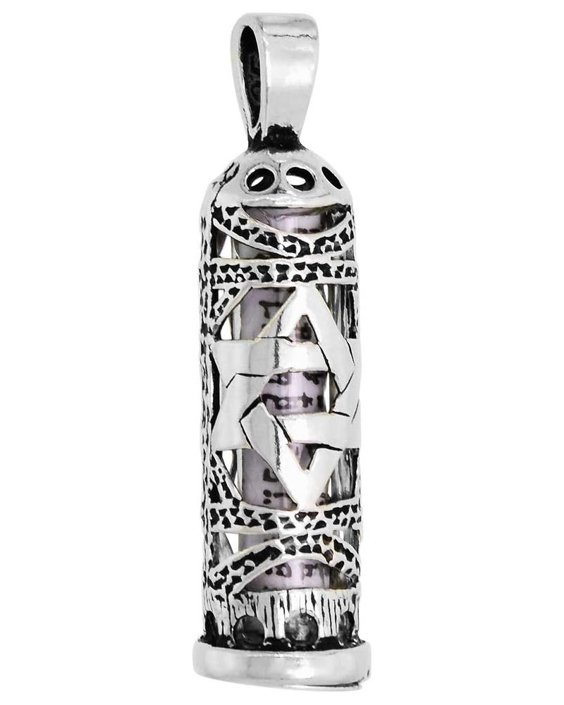 Sterling Silver Mezuzah Necklace Star of David Cut Outs 1 inch with 1mm Box Chain 16-30 inch 22-inch $13.54 Necklaces