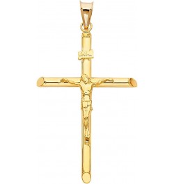 14K Yellow Gold Jesus Engraved Cross Pendant - 42 x 28 MM Tubular Catholic Crucifix Charm - 14K Gold Stamped Fine Jewelry $95...