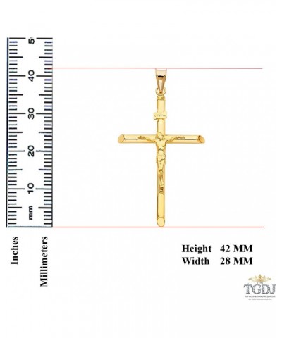 14K Yellow Gold Jesus Engraved Cross Pendant - 42 x 28 MM Tubular Catholic Crucifix Charm - 14K Gold Stamped Fine Jewelry $95...