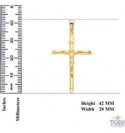 14K Yellow Gold Jesus Engraved Cross Pendant - 42 x 28 MM Tubular Catholic Crucifix Charm - 14K Gold Stamped Fine Jewelry $95...