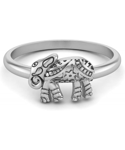 925 Sterling Silver Elephant Style Statement Boho Jewelry Ring Gifts for Women Silver $15.00 Rings