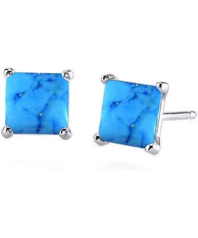 Choose Your Gemstones Sterling Silver Stud Earrings for Women Girls, Designer Princess Cut 4-Prong Basket Set, Post with fric...