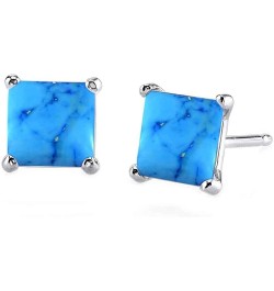 Choose Your Gemstones Sterling Silver Stud Earrings for Women Girls, Designer Princess Cut 4-Prong Basket Set, Post with fric...