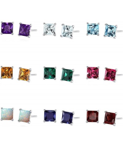 Choose Your Gemstones Sterling Silver Stud Earrings for Women Girls, Designer Princess Cut 4-Prong Basket Set, Post with fric...