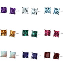 Choose Your Gemstones Sterling Silver Stud Earrings for Women Girls, Designer Princess Cut 4-Prong Basket Set, Post with fric...