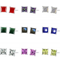 Choose Your Gemstones Sterling Silver Stud Earrings for Women Girls, Designer Princess Cut 4-Prong Basket Set, Post with fric...