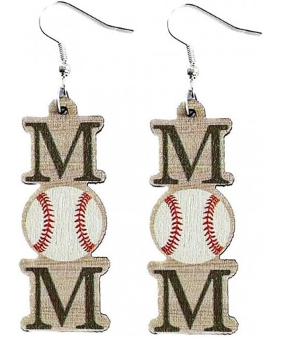 Mom Sports Themed Earrings Baseball Softball Basketball Wooden Dangle Drop Earrings Mother's Day Gift for Women Baseball $5.9...