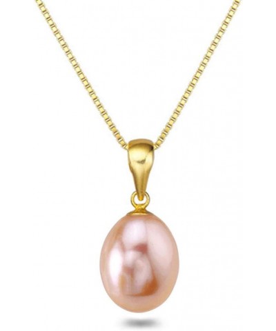 Drop-shape Pink Freshwater Cultured Pearl Pendant Necklaces for Women 16-18 Inch AAA Silver Necklace Pendants 18.0 Inches 10x...