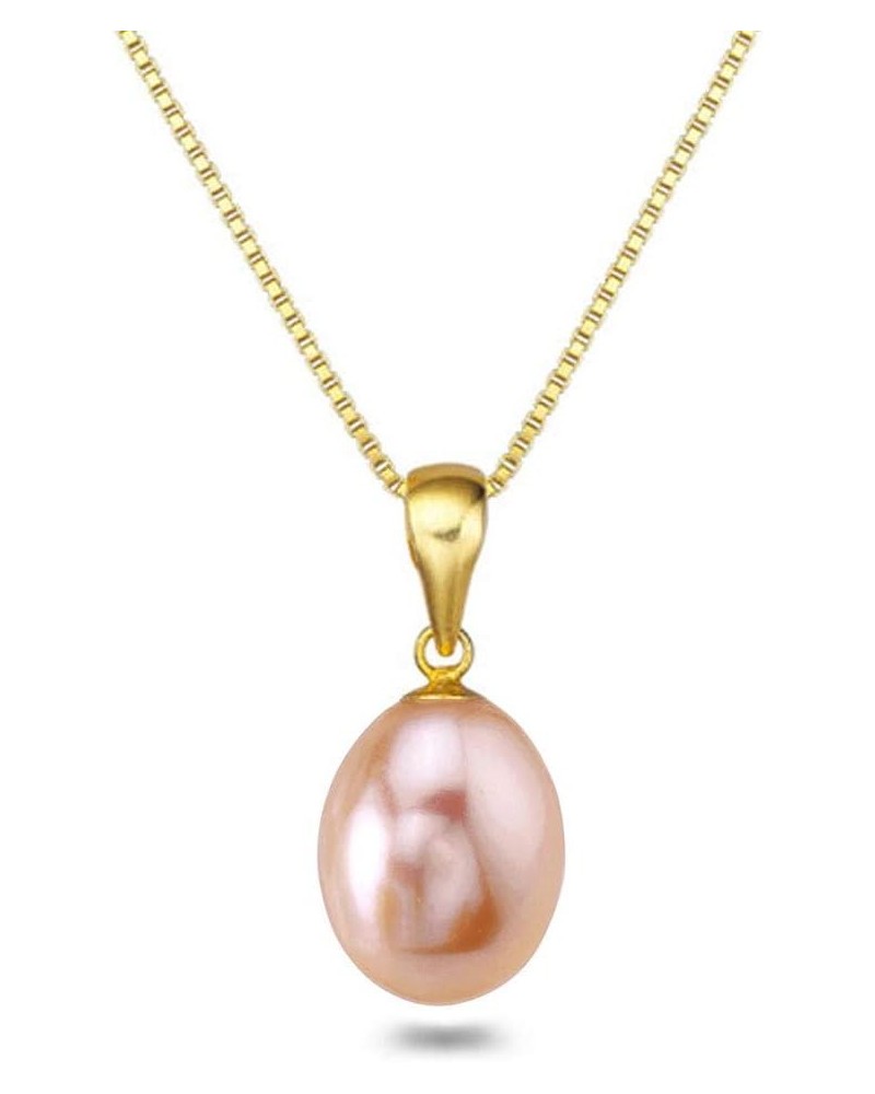 Drop-shape Pink Freshwater Cultured Pearl Pendant Necklaces for Women 16-18 Inch AAA Silver Necklace Pendants 18.0 Inches 10x...