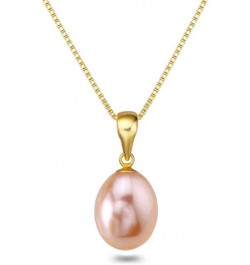 Drop-shape Pink Freshwater Cultured Pearl Pendant Necklaces for Women 16-18 Inch AAA Silver Necklace Pendants 18.0 Inches 10x...