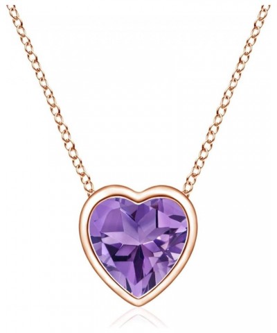 Natural Amethyst Solitaire Heart Pendant Necklace for Women, Girls in 14K Solid Gold/Platinum | February Birthstone | Jewelry...