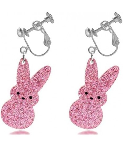 Acrylic Easter Bunny Clip on Earrings Leopard Rabbit Earrings Asymmetric Bunny Carrot Easter Jewelry Gift Pink Bunny $8.84 Ea...