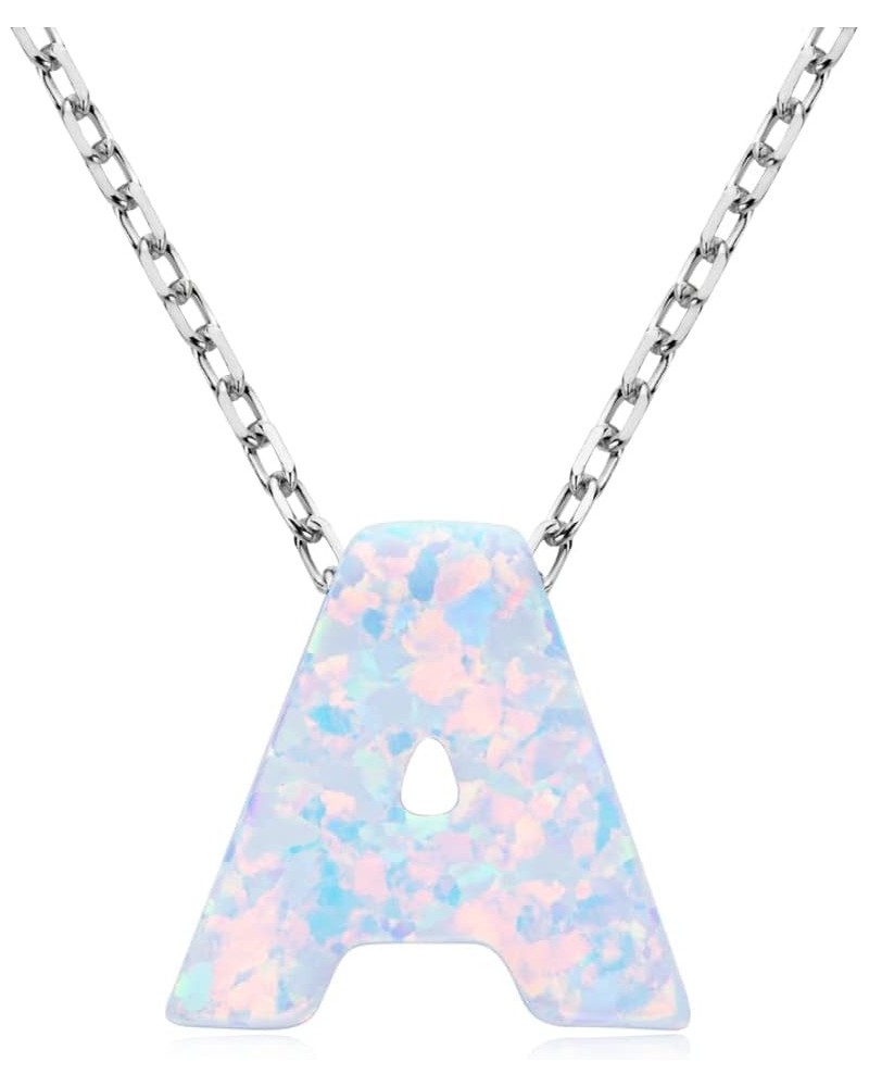 Opal Letter Necklaces for Women, 925 Sterling Silver Initial Necklaces, A-Z Alphabet Necklaces Birthday Gift for Her Initial ...