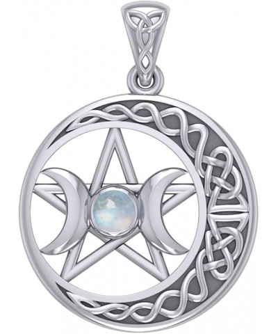 Celtic Pentacle Triple Moon Goddess Sterling Silver Pendant Necklace 30" Chain silver $75.03 Necklaces