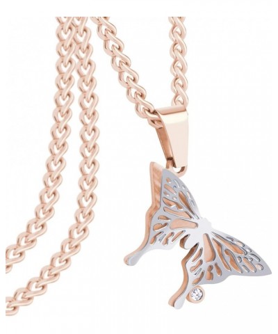 Stainless Steel Cubic Zirconia 3D Butterfly Necklace for Women & Girls Rose Gold 20.0 Inches $8.80 Necklaces