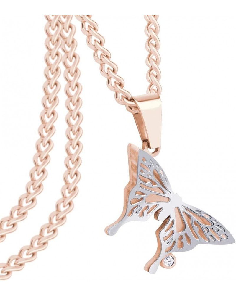 Stainless Steel Cubic Zirconia 3D Butterfly Necklace for Women & Girls Rose Gold 20.0 Inches $8.80 Necklaces